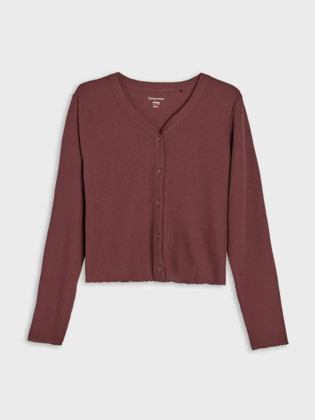 Рифлена двокомплектна піжама темно коричневий