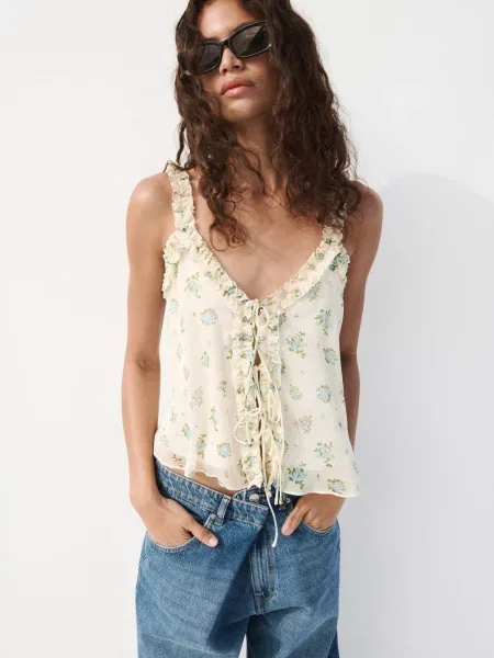 MANGO Top albastru deschis / verde / murdar alb