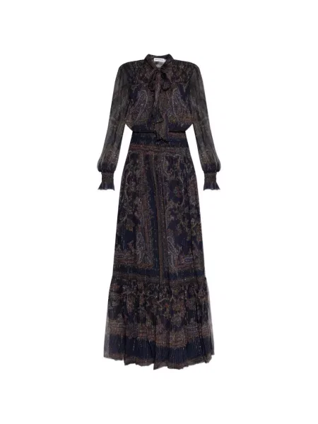 Rochie maxi Self-portrait cu funde cu model paisley albastru