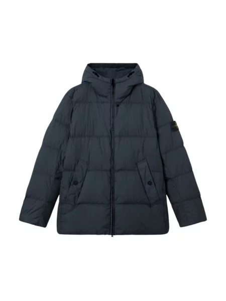 Kurtka puchowa Stone Island z kapturem z kamieniami niebieska