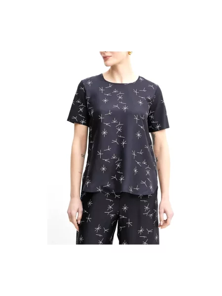 Max Mara Leisure bluzka z domieszką jedwabiu granatowy wzorzysta niebieska