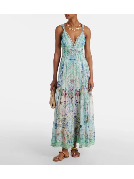 Rochie maxi Camilla de mătase de cristal de costum