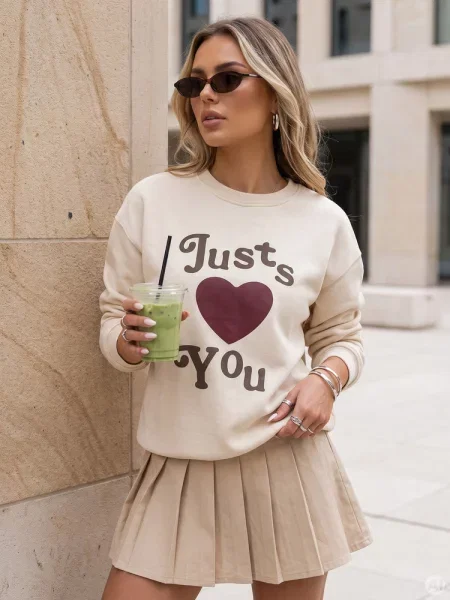Bluza oversize z nadrukiem JUST LOVE YOU Dstreet beżowa