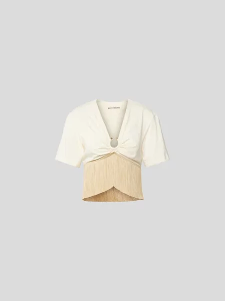 T-shirt z asymetrycznym dołem Rabanne beżowa