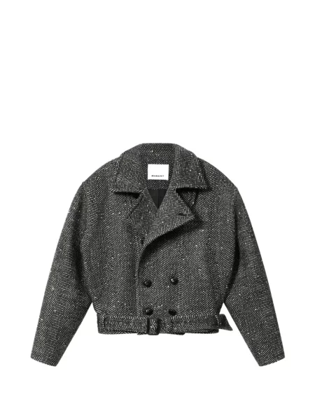 Cu centură palton Isabel Marant cu model herringbone negru
