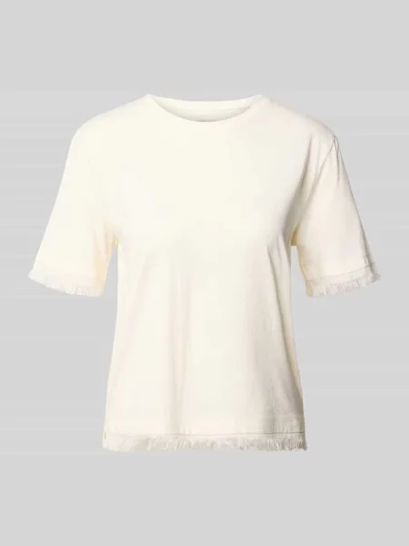 T-shirt z lnu z frędzlami Marc Cain