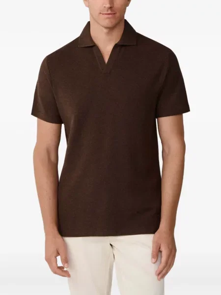 Tricou polo Hackett London cu decolteu în V maro