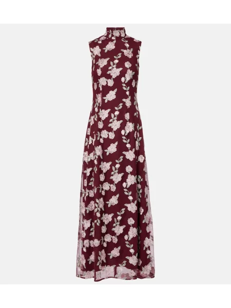 Rochie maxi Rotate cu model floral de costum bordo