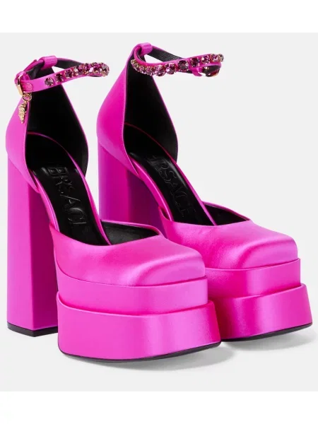Pantofi cu toc Versace din satin cu platformă roz