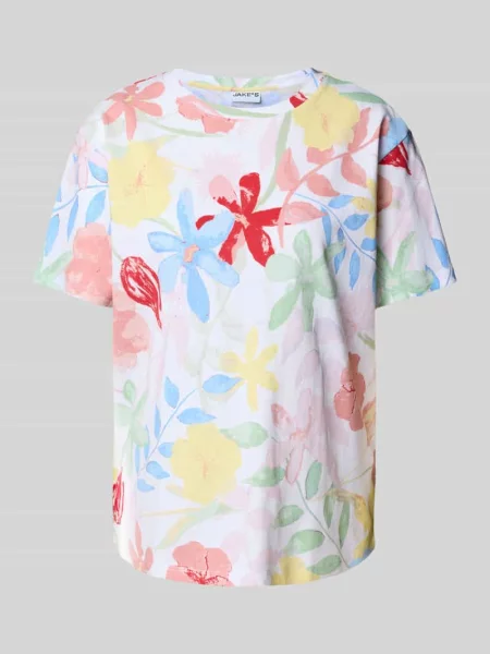 T-shirt z prążkowanym okrągłym dekoltem Jake*s Casual biała