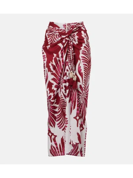 Fustă midi Poupette St Barth cu model floral până la genunchi bordo