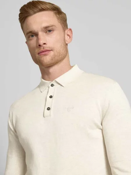 Sweter z dzianiny z kołnierzykiem polo model ‘Bassington’ Barbour