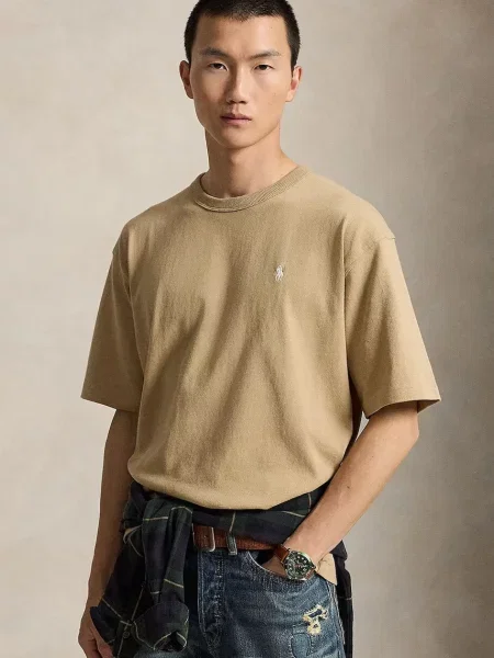 Polo Ralph Lauren tricou oversized pentru bărbați din bej