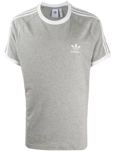 Tricou Adidas cu dungi cu autograf gri