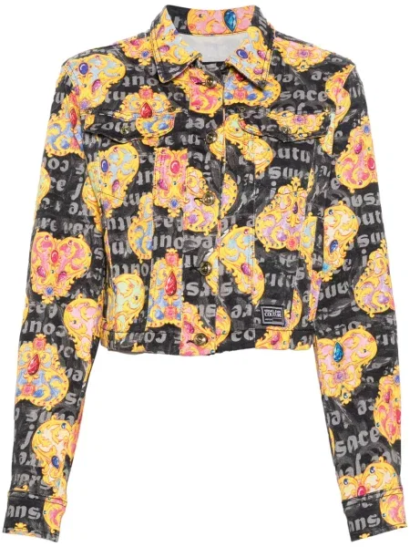 Kurtka jeansowa Versace Jeans Couture z nadrukiem w serca czarna