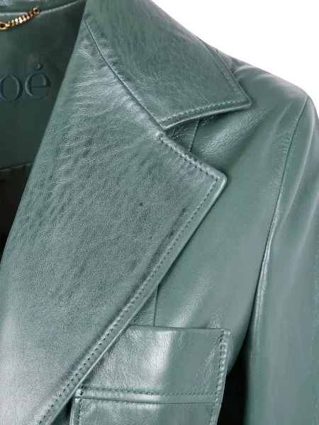 Sacou Chloé din piele cu un singur rând de nasturi verde