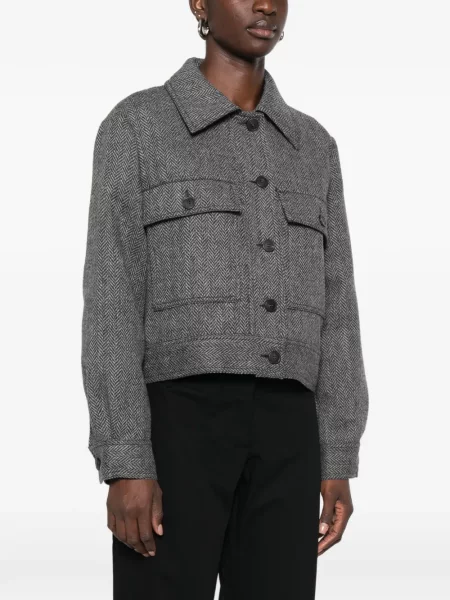 Geacă Weekend Max Mara de lână cu model herringbone gri