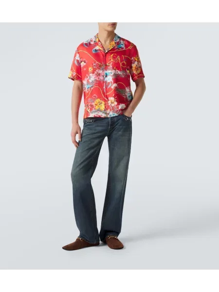 Cămașă Gucci de mătase cu model floral roșu