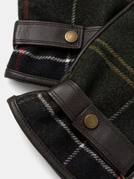 Barbour Bőr kesztyű Newbrough Tartan gyapjú hozzáadásával zöld
