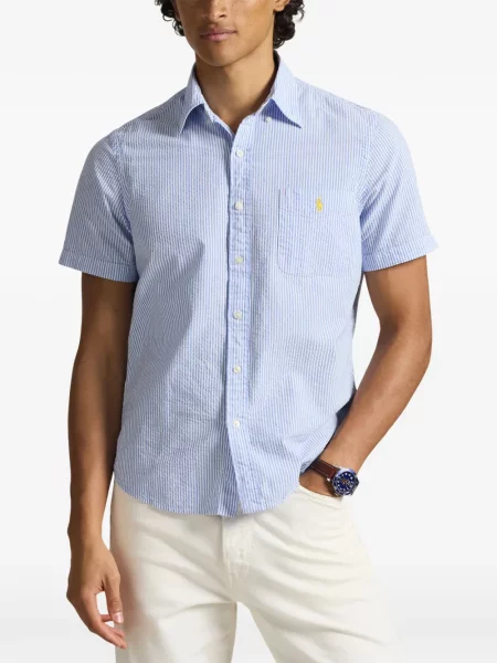 Tricou polo Polo Ralph Lauren cu autograf cu 5 buzunare în carouri gri