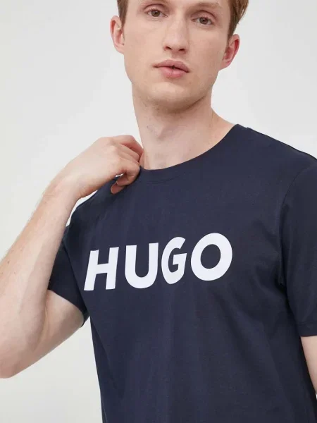 HUGO tricou barbati albastru marin cu imprimeu roșu