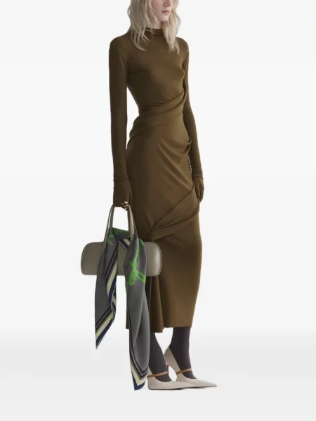 Drapírozott midi ruha Mugler barna