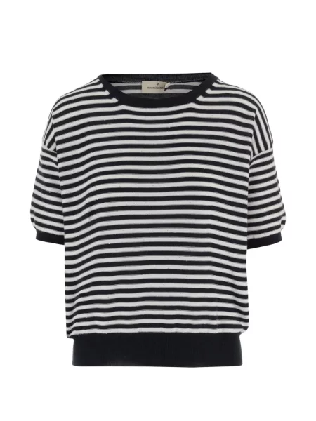 Pulover Bruno Manetti cu dungi cu decolteu rotund negru