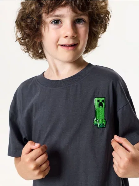 Sinsay tričko s výšivkou Minecraft šedá