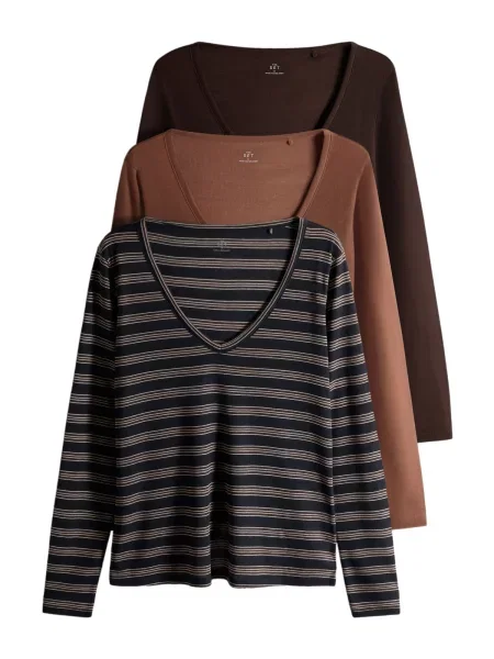 The Set Tricou maro / ciocolatiu / negru alb