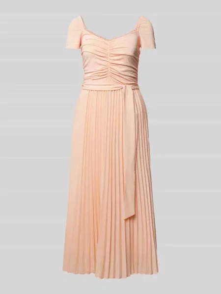 Sukienka midi z marszczeniami model ‘VERONICA’ Guess pomarańczowa