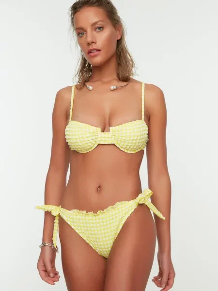 Trendyol Slip costum de baie galben lămâie alb