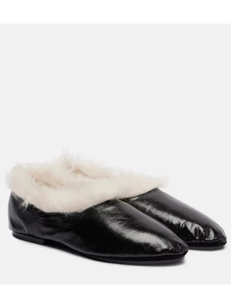 Balerini Jil Sander din piele slip-on negru