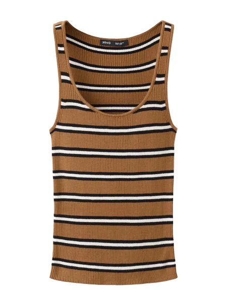 MANGO Top brodat LUKO maro caramel / negru alb