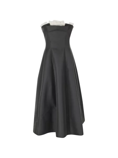 Rochie maxi Alberta Ferretti cu volane fără bretele negru