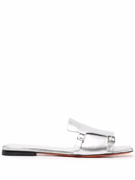 Sandale Santoni din piele slip-on argintiu