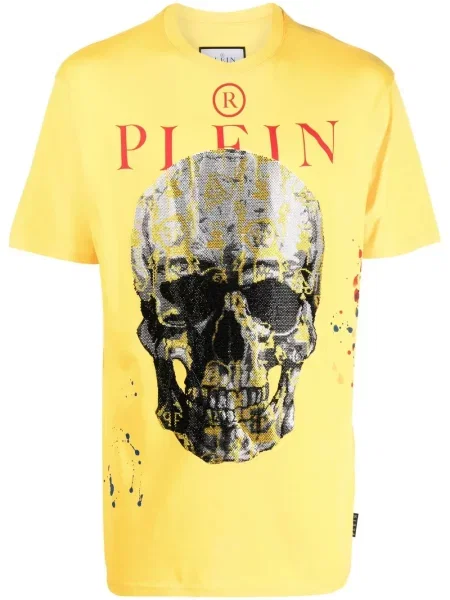 Tricou Philipp Plein cu imagine scurt galben