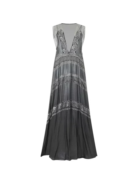 Rochie maxi Alberta Ferretti cu broderie cu decolteu în V gri