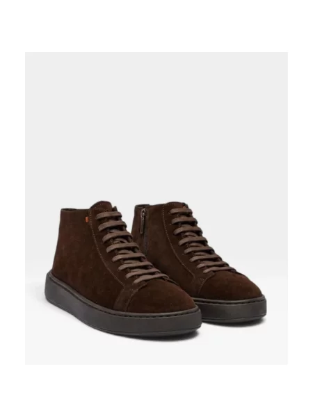 Sneakersy Santoni sznurowane skórzane brązowe