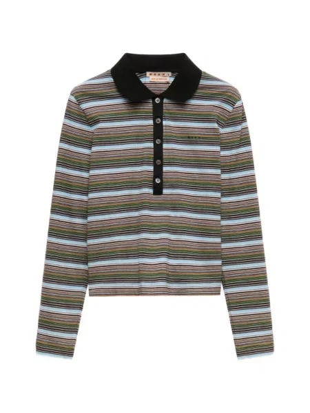 Tricou polo Marni cu dungi din jerseu maro