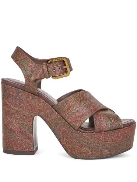 Sandale Etro cu platformă cu model paisley maro