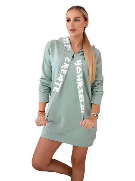Šaty s kapucí Oversize tmavě mint máta