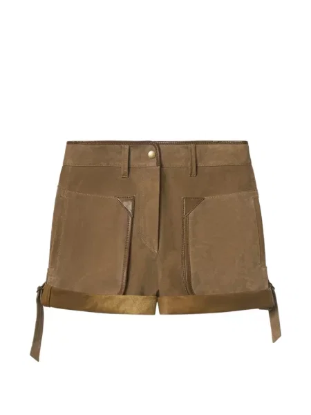 Pantaloni scurți Isabel Marant din piele de căprioară maro