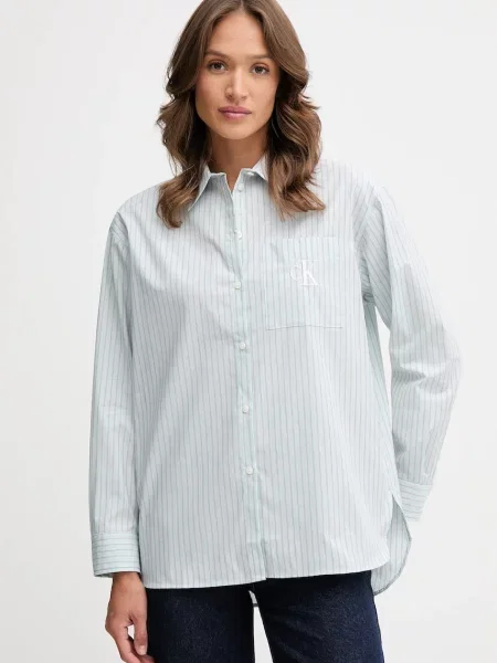 Calvin Klein Jeans koszula relaxed z kołnierzykiem klasycznym zielony