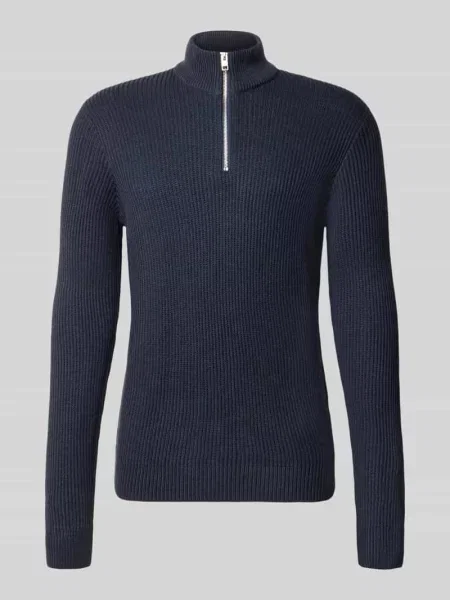 Sweter z dzianiny z kołnierzem zapinanym model PANNEL' Jack & Jones granatowy