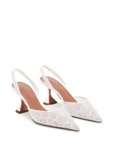 Pantofi cu toc Amina Muaddi din dantelă slingback alb