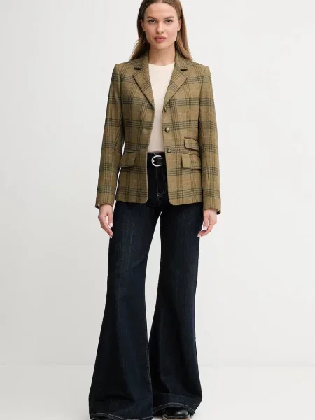 Вовняний піджак Barbour CARLBY однобортний візерунок зелений