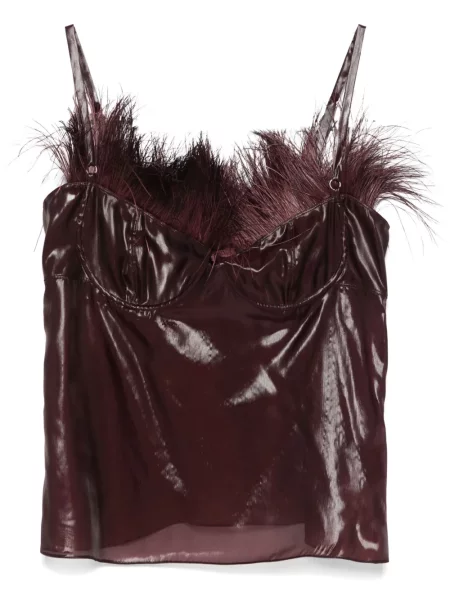 Top Ferragamo cu pene din organza violet