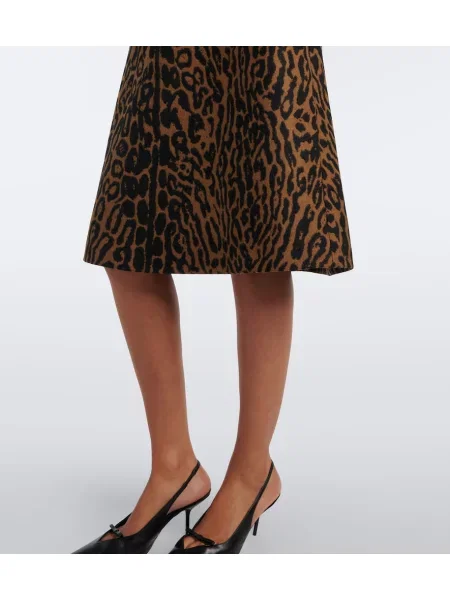Vlnená midi sukňa Carolina Herrera s potlačou s leopardím vzorom hnedá