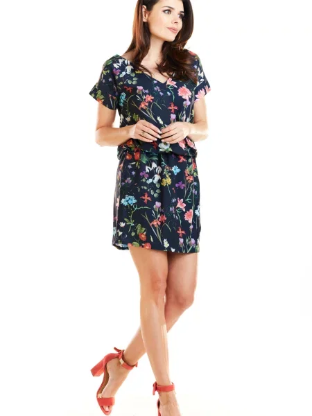 Sukienka mini Awama w kwiatki niebieska