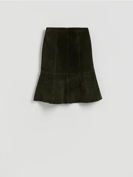 Reserved Fustă mini din piele verde-închis verde